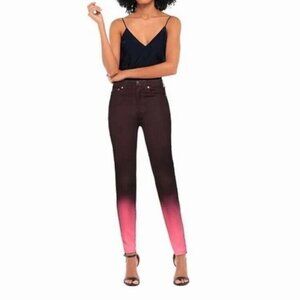 Alice + Olivia Women 25 Good High Rise Skinny Jean Gradient Ombre Wine Bubblegum